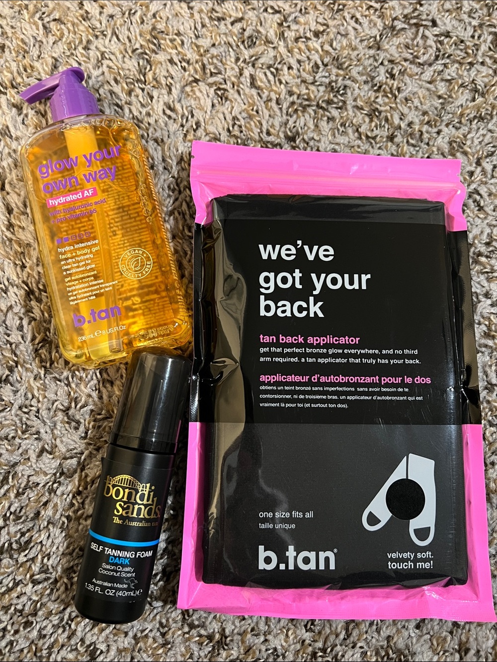 B. Tan glow your own way tan gel and tan back applicator Brand New!